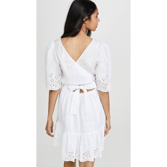 LA VIE By REBECCA TAYLOR Sarcelle White Linen Eyelet Embroidered Dress, Size S - Picture 4 of 16